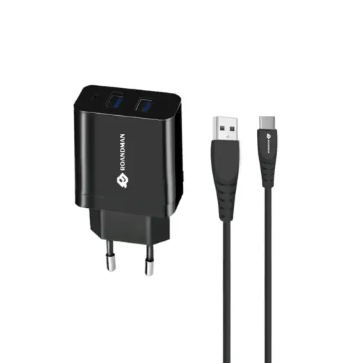 RO&MAN universal travel charger USB | 5V | 2.4A + USB-C cable 1M black