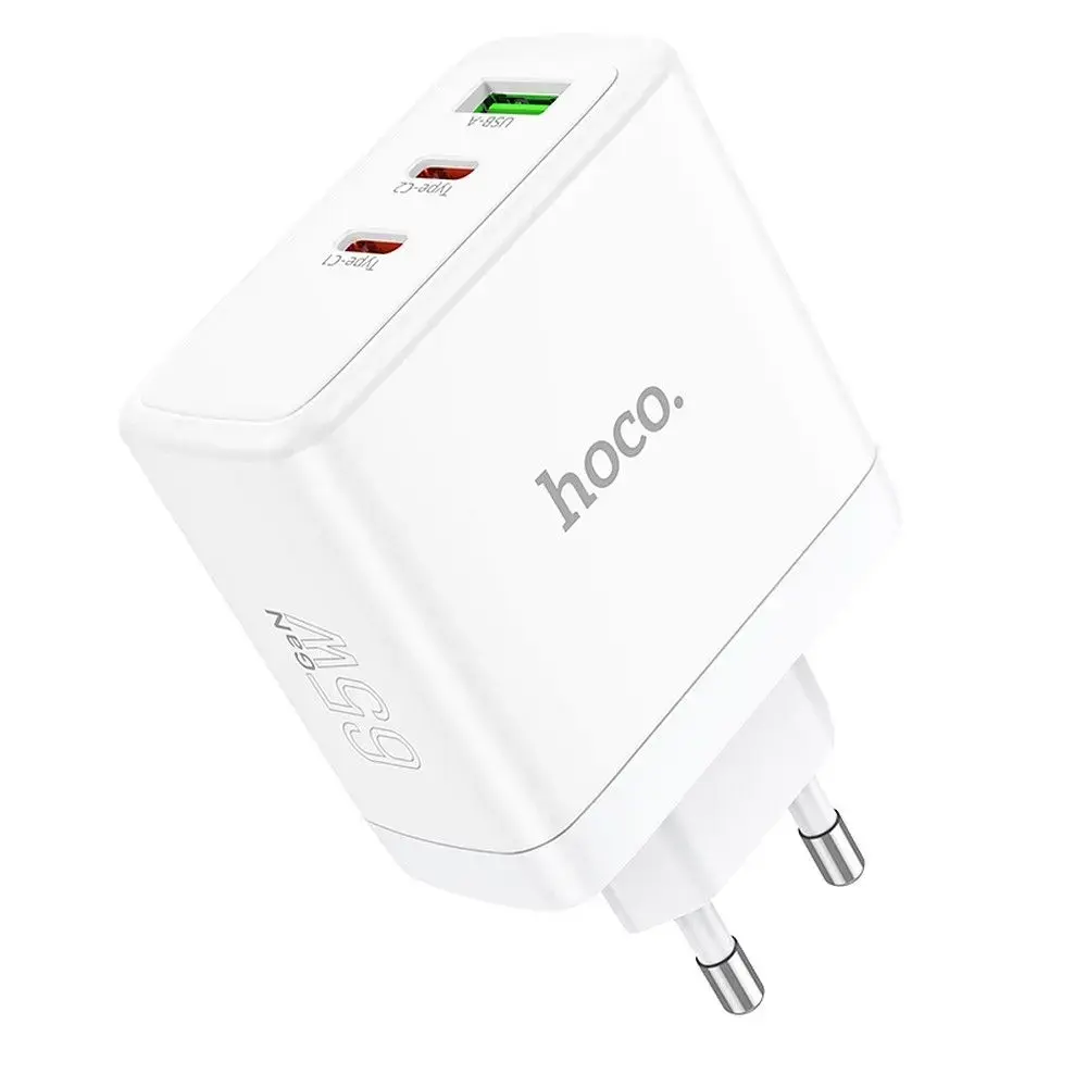 HOCO N30 tīkla lādētājs | 65W | PD, QC, GaN, PPS | USB-C, USB-A | balts