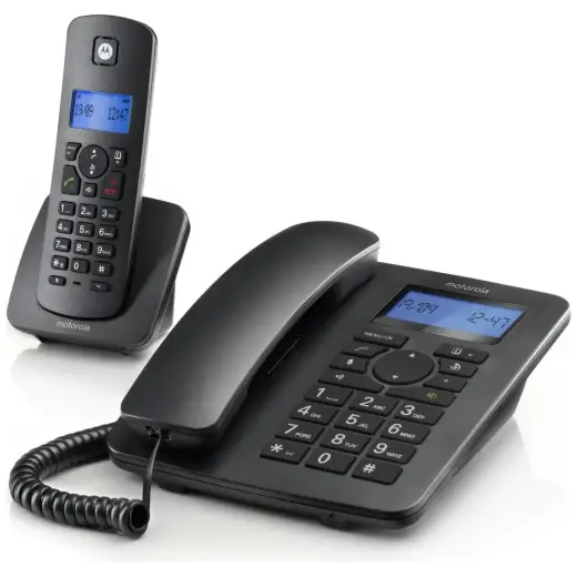 Set of Motorola C4201 cordless landline + landline phones black 2 psc.