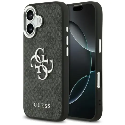 Guess 4G Big 4G Classic Logo maciņš telefonam iPhone 17 melns sudraba krāsā
