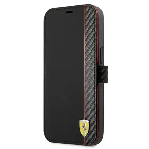 FESAXFLBKP13MBK Ferrari Smooth and Carbon Effect Book Case for iPhone 13 Black