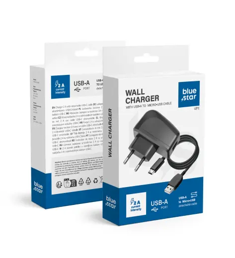 Phone charger Blue Star Lite USB A 2A 10W + cable USB A to Micro USB TFK-TC-1095B black