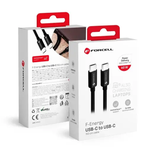 Forcell C338 data transfer and charging cable | USB-C to USB-C | QC 4.0, PD | 60W | 1.5m | black