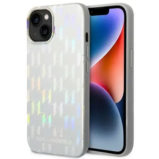 Karl Lagerfeld Iridescent Monogram Case for iPhone 14 Silver
