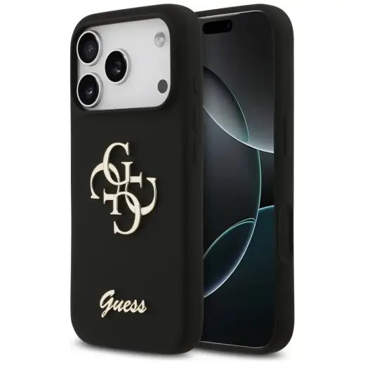 Guess Silicone Big 4G Script telefoniümbris iPhone 17 Pro jaoks, must