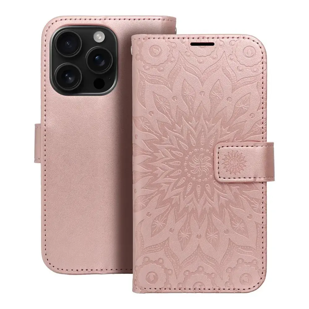 MEZZO mandala grāmatveida maciņš telefonam iPhone 16 Pro rozā