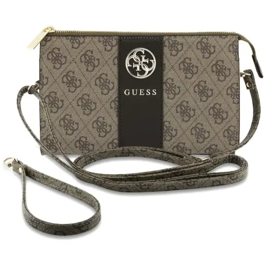 Phone bag Guess 4G with Round   4G & Classic Logos Stripe brown