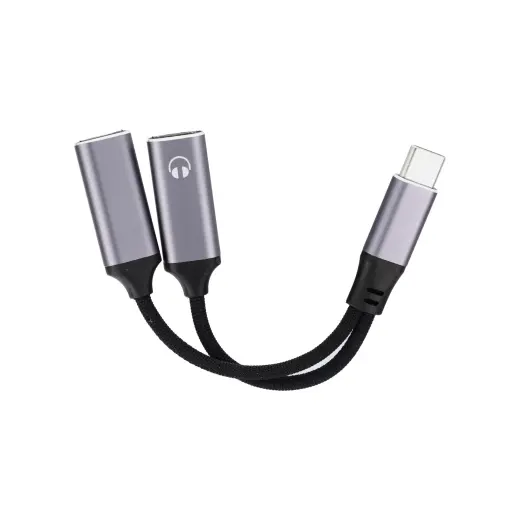 Adaptor AUX 2in1 Type C (male) to Type C (female) / Type C (female) Blue Star black [DAC] - max 25W charging