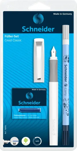 Tintes pildspalva SCHNEIDER ar maināmiem kārtridžiem Ceod classic, balta