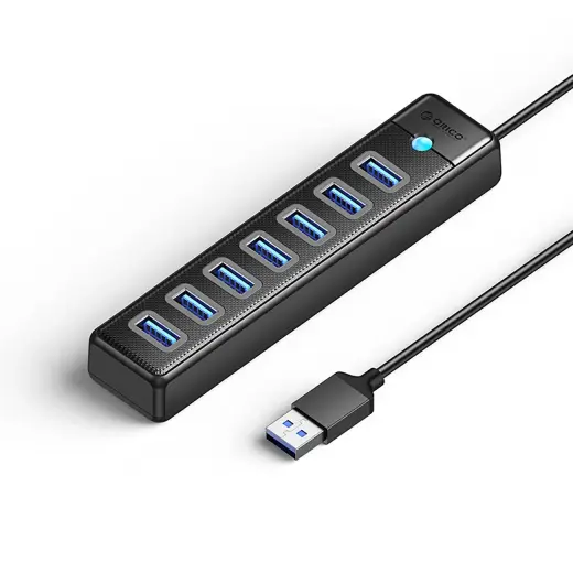 Orico PW7U-U3 hub 7x USB-A 3.0 + USB-C 5V|3A 1m - black