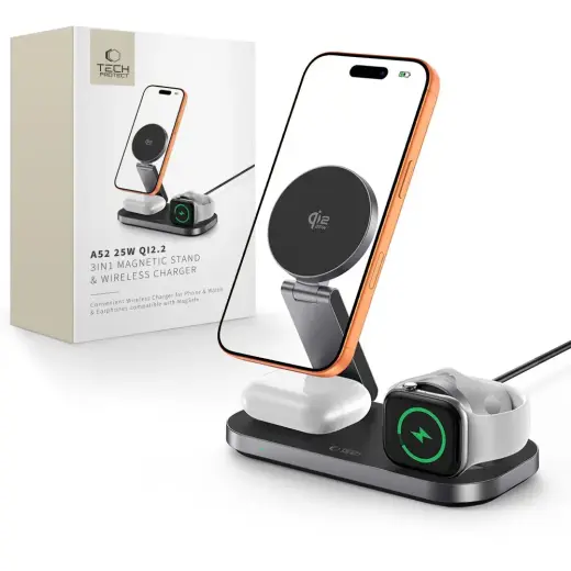TECH-PROTECT A52 3IN1 MAGNETIC MAGSAFE WIRELESS CHARGER 25W QI2.2 BLACK