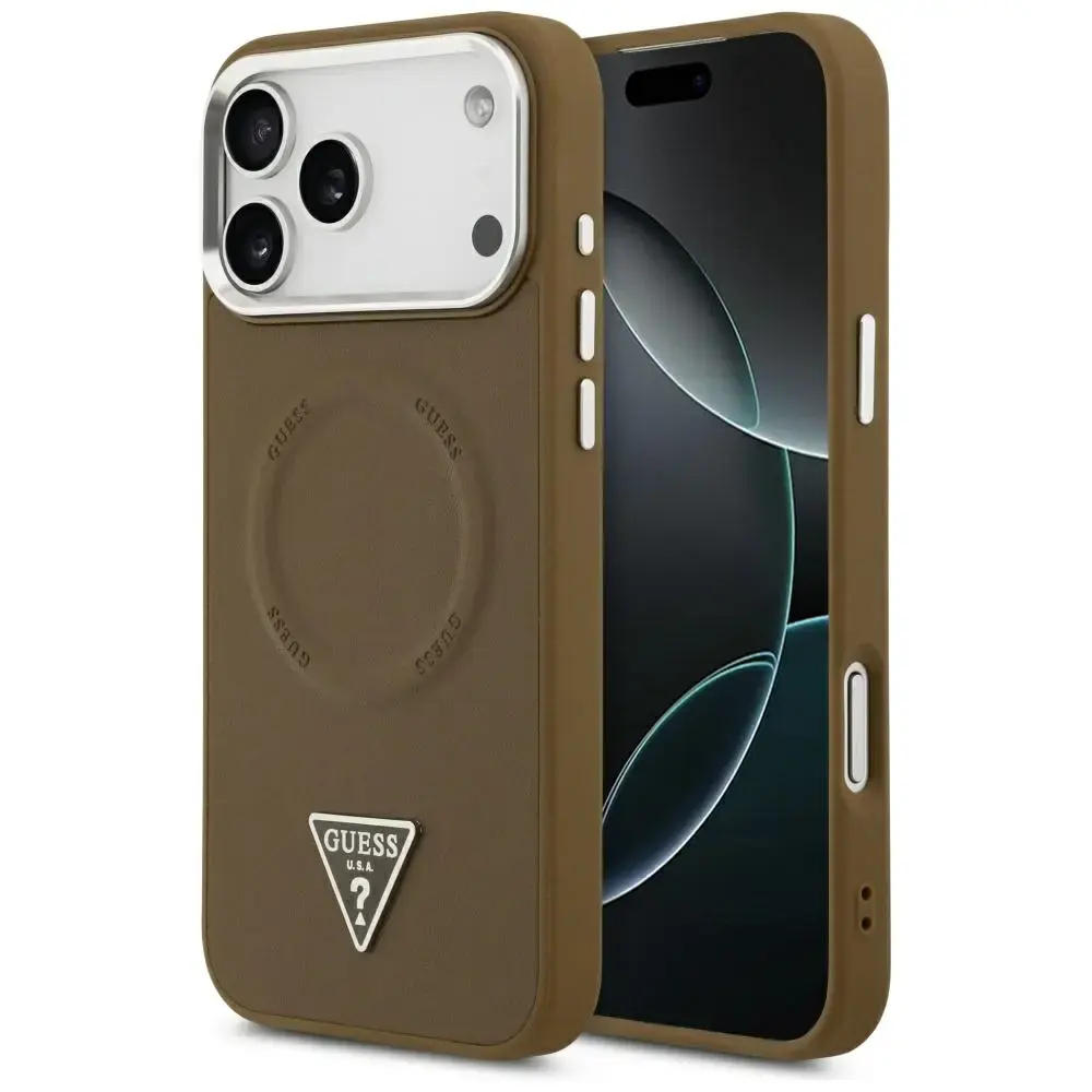 Guess Triangle Logo MagSafe phone case for iPhone 17 Pro with MagSafe support brown