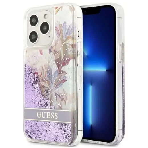 Guess Liquid Glitter Flower Case for iPhone 13 Pro Purple