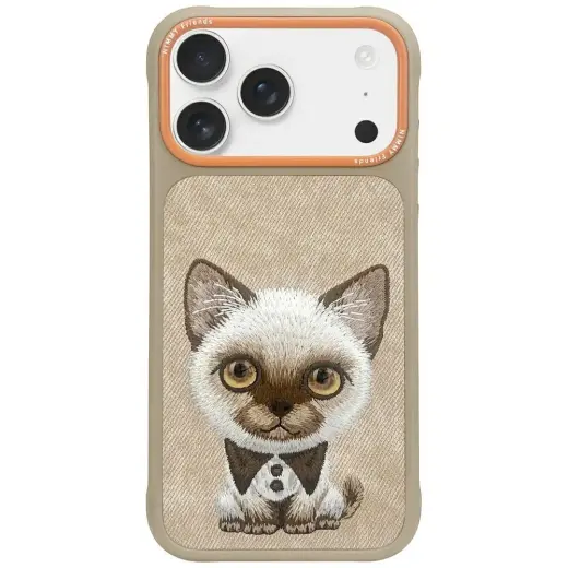Nimmy Big Eyed Pet 2.0 Cat telefono dėklas skirtas iPhone 17, smėlio spalvos