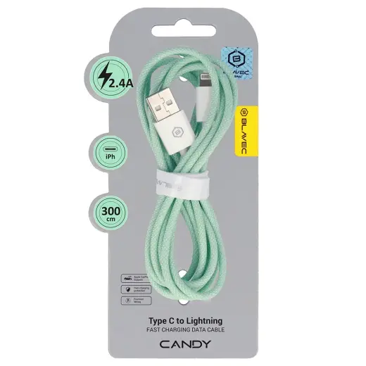 Blavec CCA-UL24GN30 datu pārraides un uzlādes vads | USB-A uz Lightning | 12W | 3m | zaļš