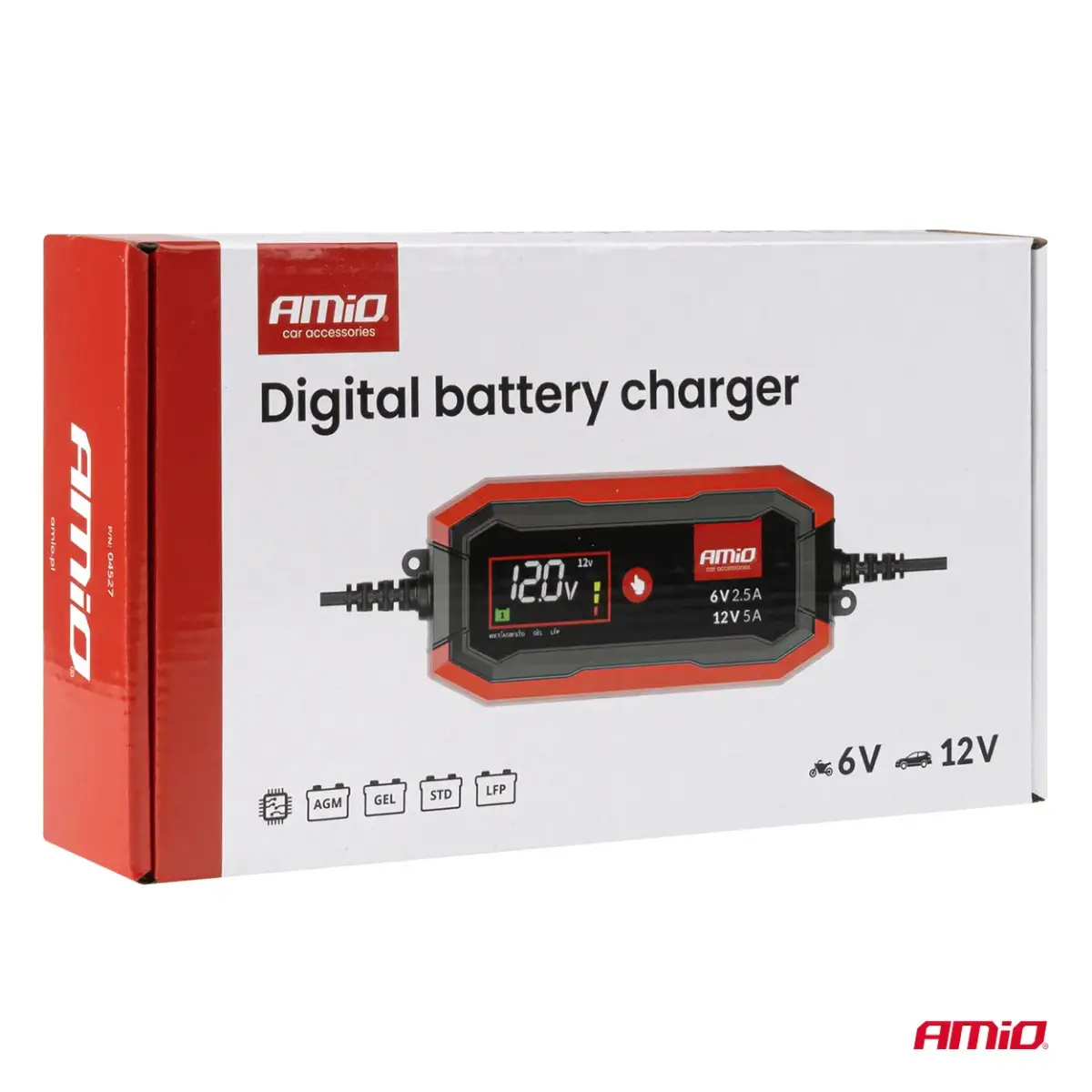 Digital battery charger AGM GEL STD LiFePo4 MAX 5A 6/12V PRO AMIO-04527