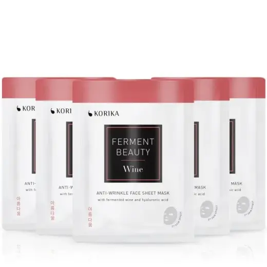 KORIKA FermentBeauty Set of 5 Anti-Wrinkle Fabric Face Masks with Fermented Wine and Hyaluronic Acid Face Mask at a Reduced Price