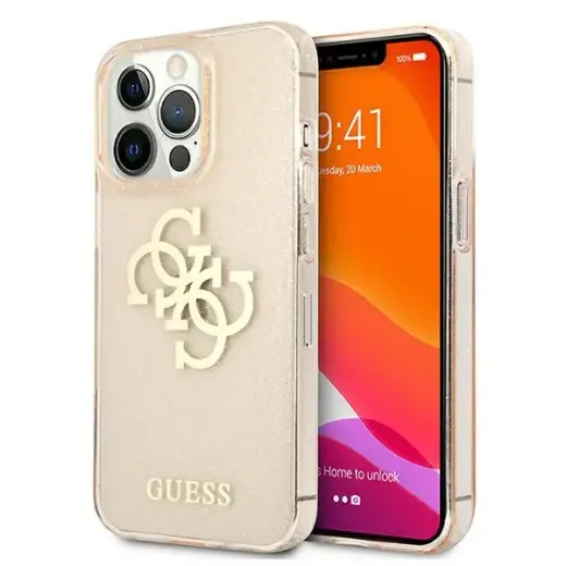 GUHCP13LPCUGL4GGO Guess TPU Big 4G Full Glitter Case for iPhone 13 Pro Gold