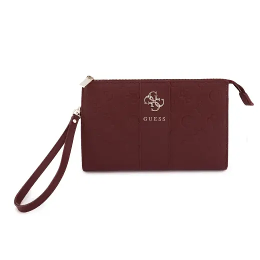Guess PU 4G Peony Stripe Metal Logo Handbag Burgundy