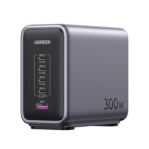 Ugreen Nexode tīkla lādētājs | 300W | PD, QC, GaN | USB-A, USB-C | melns