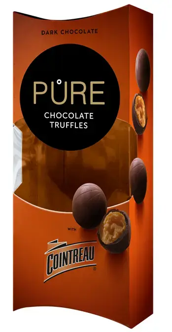 Tumšās šokolādes trifeles ar liķiera Cointreau krēma pildījumu 108g PURE