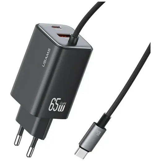 USAMS JC Series CC266 зарядное устройство | 65W | GaN | USB-C, USB-A | черное