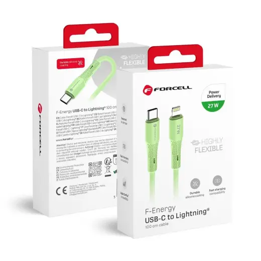 Forcell F-Energy C346 duomenų perdavimo ir įkrovimo laidas | USB-C į Lightning | PD | 27W | 1m | žalias