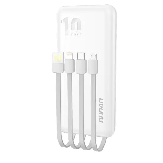 Dudao K6Pro ārējais akumulators (powerbank) | 10 000 mAh | USB-A, USB-C, Lightning | balts