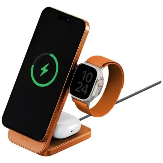 ENERGEA MagTrio 2 3-in-1 bezvadu lādētājs | Qi 2.2 | Saderīgs ar MagSafe | 25W | oranžs