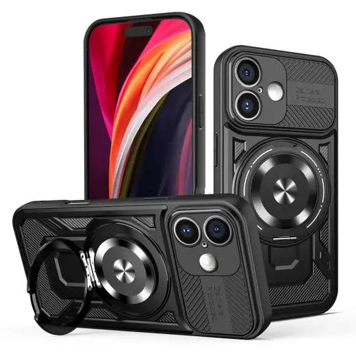 Defender Armor Mag чехол с подставкой и поддержкой MagSafe для телефона iPhone 16 чёрный (с защитой камеры)