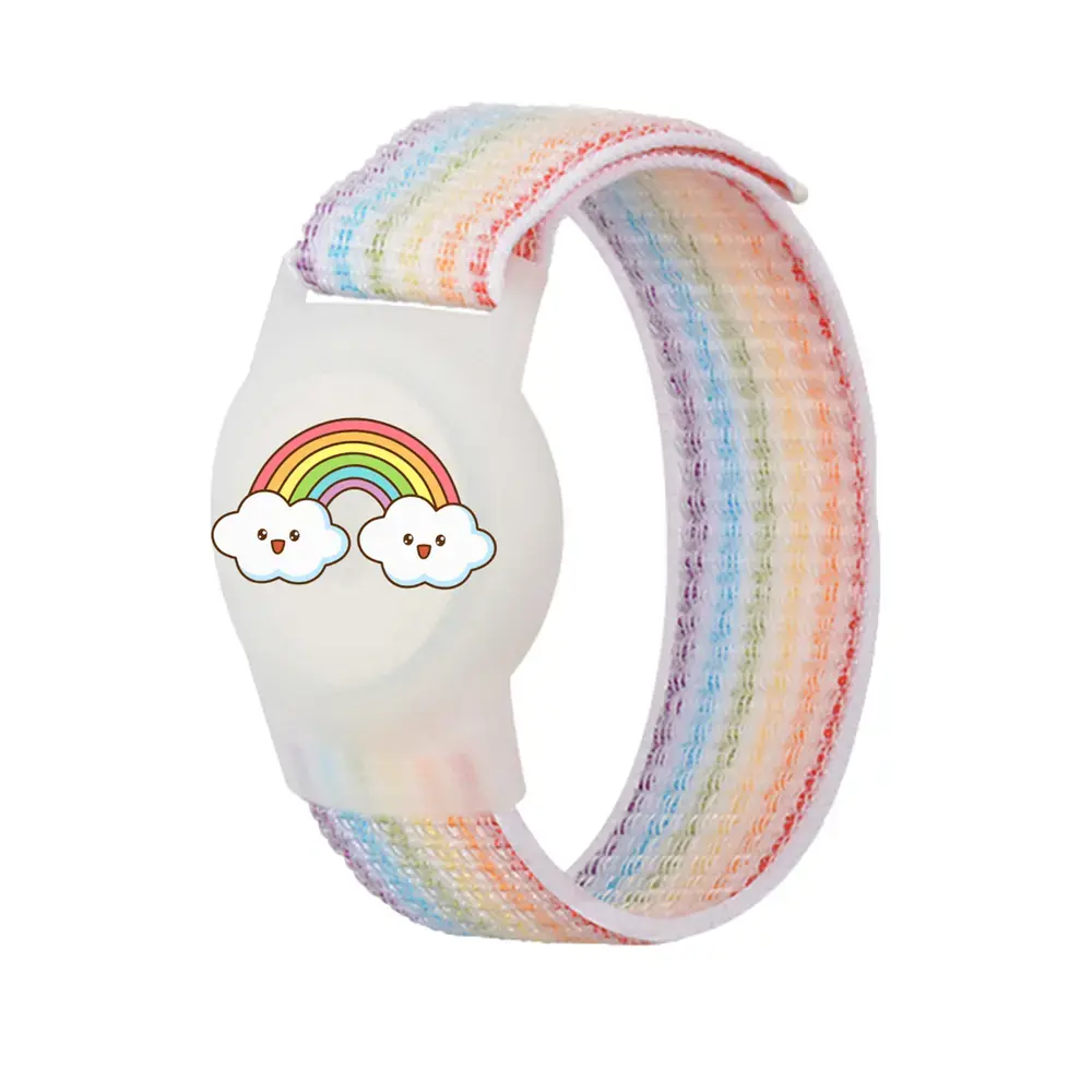 Hurtel AirTag Case with Strap for Kids, Nylon Wristband – with Rainbow-Colored Strap