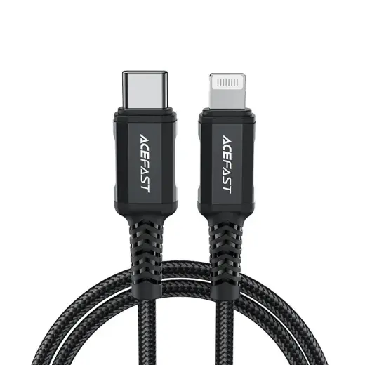 Acefast C4-01 datu pārraides un uzlādes vads | MFI | USB-C uz Lightning | 30W | 1.8m | melns