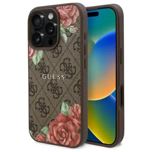Guess GUHMP16LP4ROPEMCW iPhone 16 Pro     6.3" brązowy|brown hardcase 4G Flowers Print MagSafe