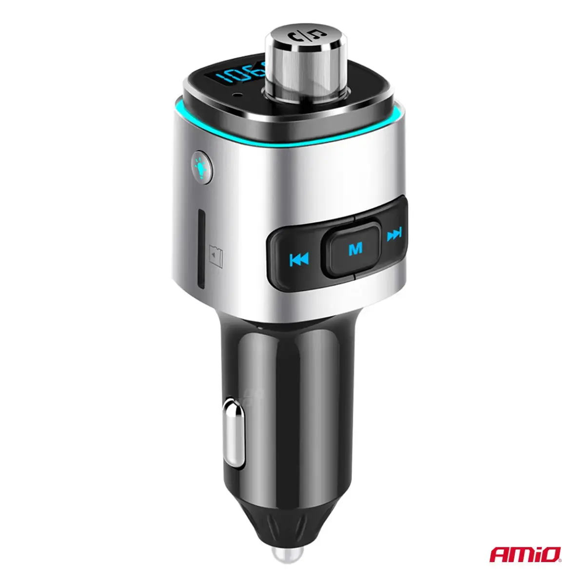 Car FM Transmitter 2×USB-A microSD 12V 24V AMIO-04654