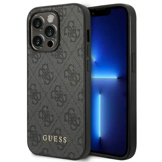 Guess GUHCP14XG4GFGR iPhone 14 Pro Max 6,7" szary|grey hard case 4G Metal Gold Logo