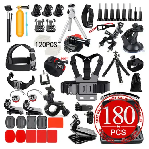 Fusion 180 in 1 piederumu komplekts sporta kamerām | GoPro | HERO9 | Xiaomi YI | EKEN | OSMO | MountDog (EVA CASE) V2