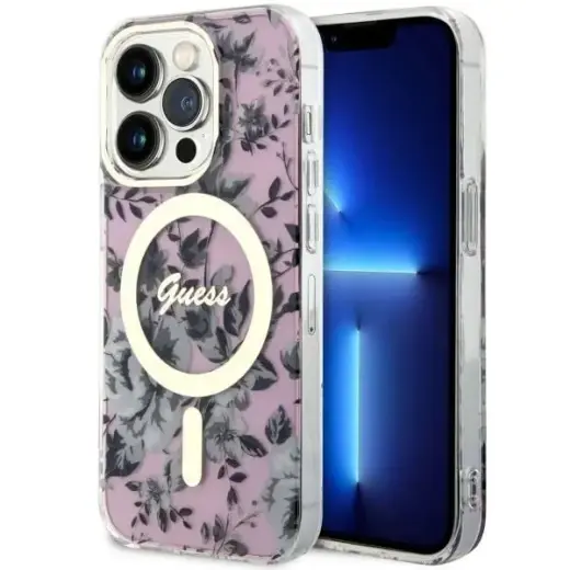 Guess GUHMP14LHCFWSP iPhone 14 Pro 6.1" pink|pink hardcase Flower MagSafe