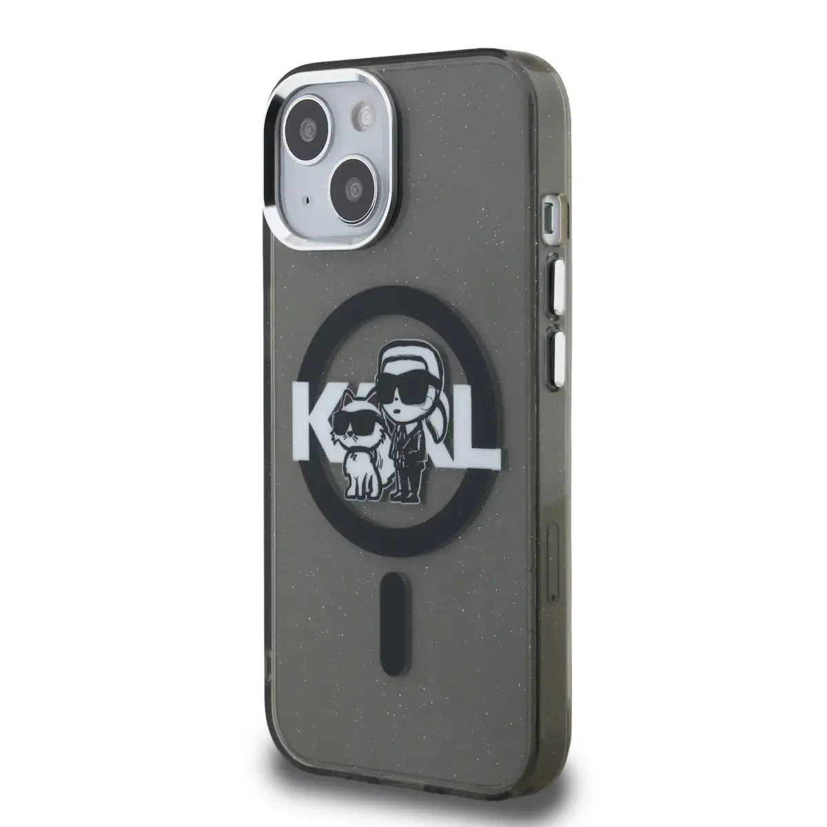 Karl Lagerfeld IML Glitter Karl and Choupette Sketch MagSafe Case for iPhone 15 Black