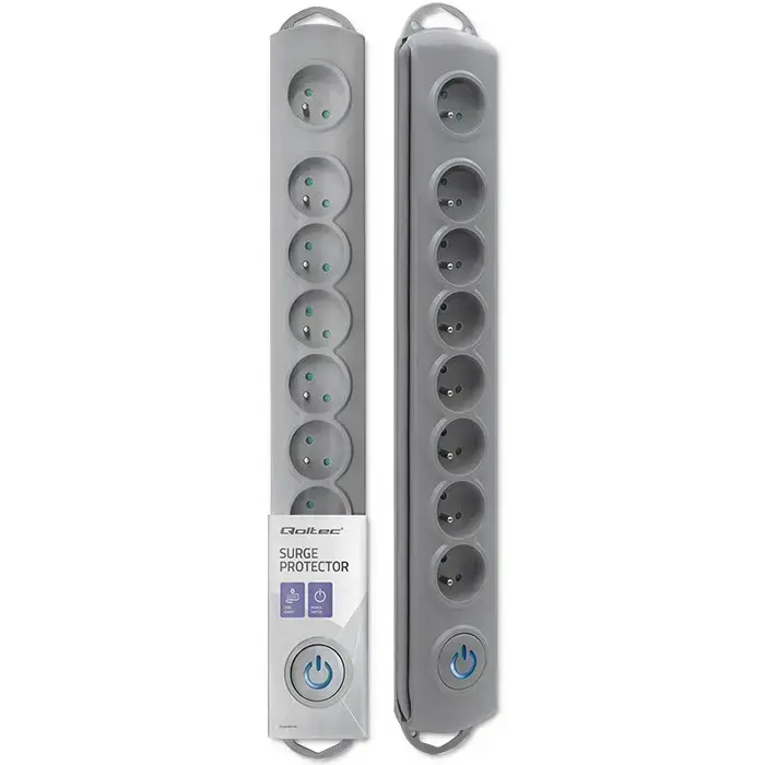 Qoltec Surge protector | 8 sockets | 3m | Grey