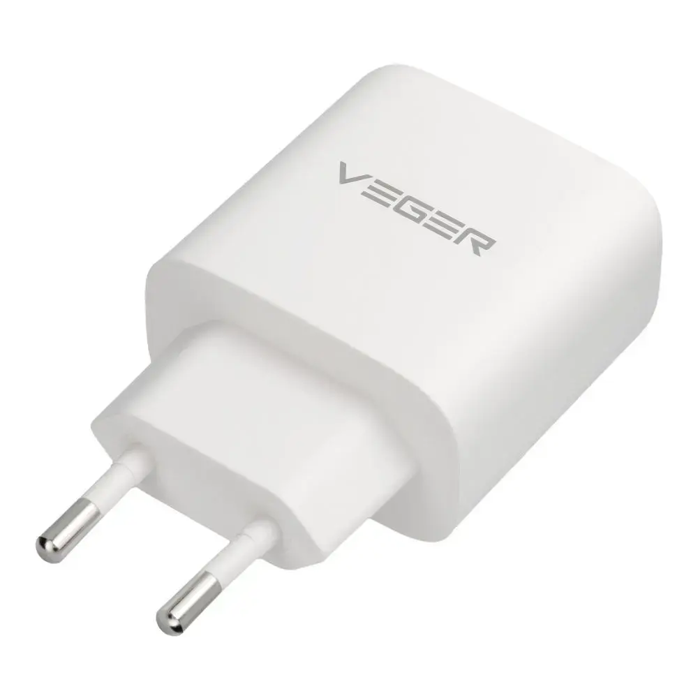 Phone charger VEGER USB A + Typ C PD QC3.0 3,25A 65W + cable USB C to USB C TR67 white