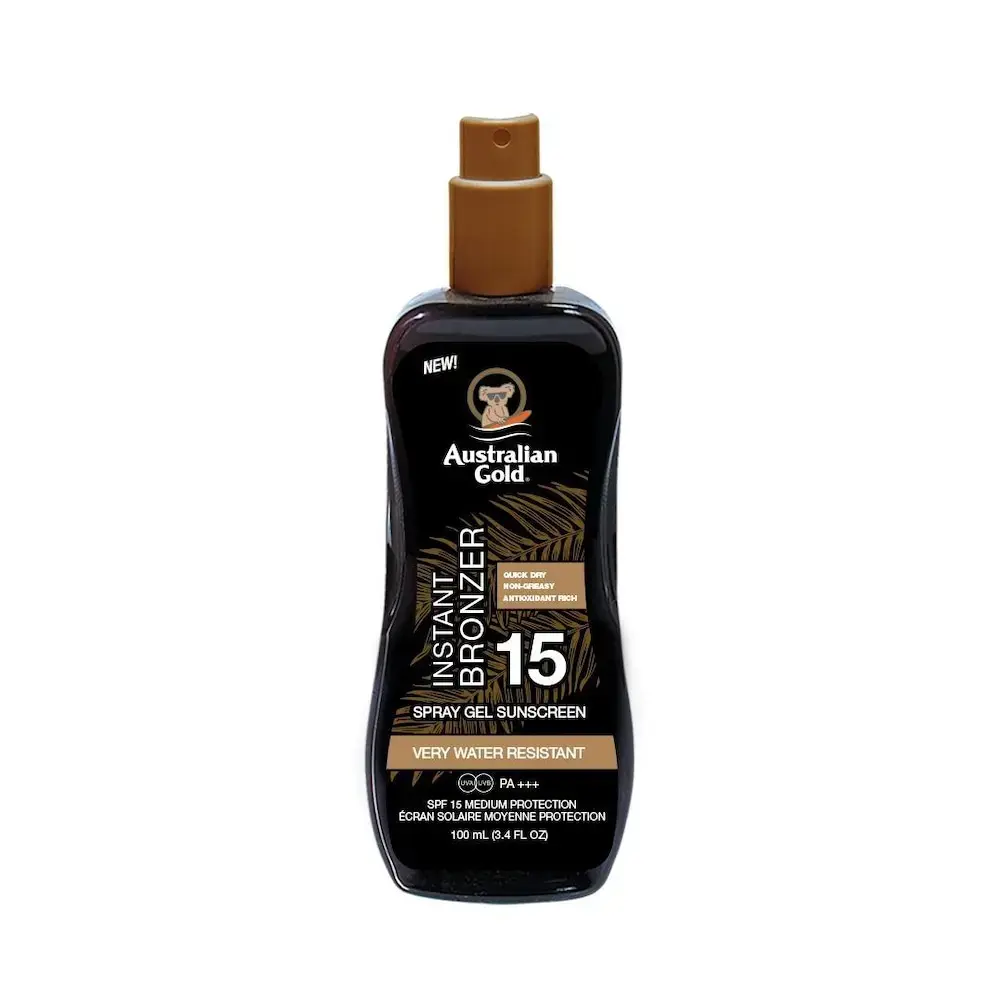 Australian Gold Instant Bronzer Protective Sunscreen Spray with Bronzer SPF 15 100 Ml