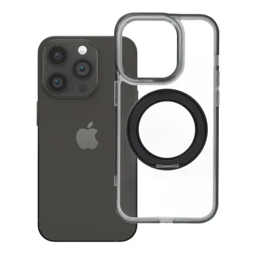 Frame Circle Stand maciņš ar statīvu un MagSafe atbalstu telefonam iPhone 14 Pro melns