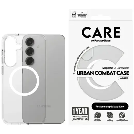 Etui CARE by PanzerGlass Flagship Urban   Combat QI do Samsung Galaxy S25+ przezroczysty-biały