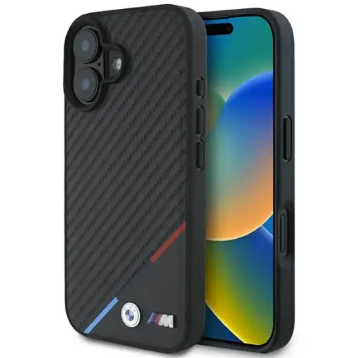 BMW BMHMP16M23PUDTK iPhone 16 Plus 6.7" czarny|black hardcase Carbon Tricolor Line MagSafe