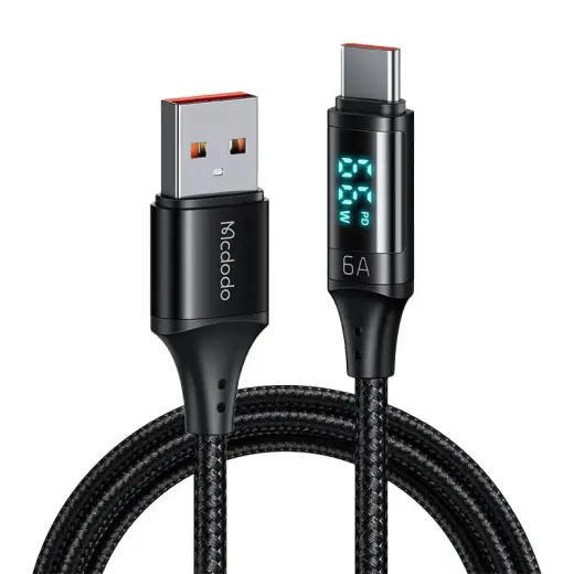 Mcdodo CA-1080 Кабель USB-C с дисплеем, 66 Вт, 6 А, 1,2 м (черный)