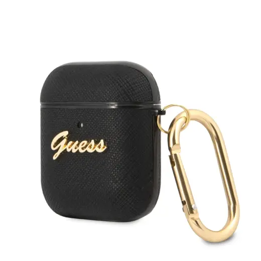 GUA2SASMK Guess Saffiano PC|PU Metal Logo Case for Airpods 1|2 Black
