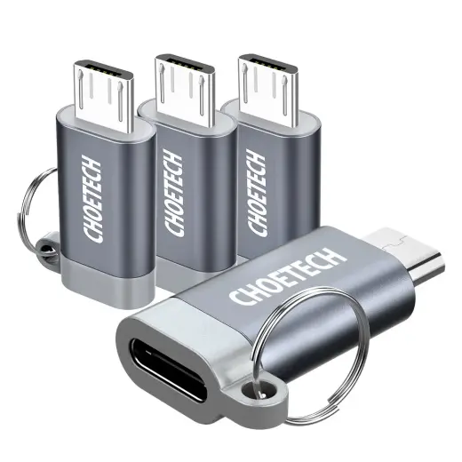 Choetech Set of 4 USB Type C to Micro USB Adapter Adapters with Metal Hanger Gray (PD-2CMGY)