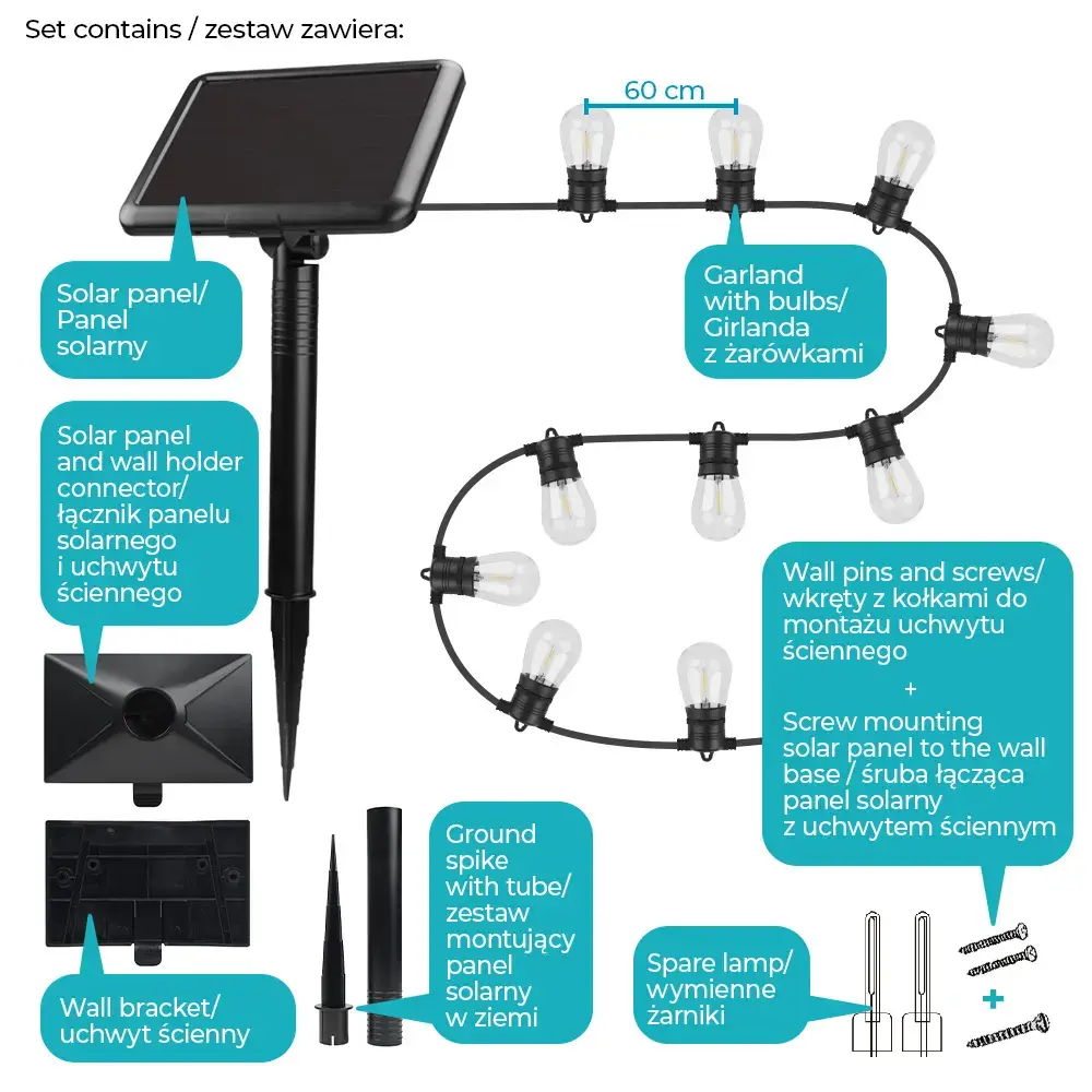 Forever Light LED Solar Garland SUNARI FLS-60 7,5m 10 bulbs IP44
