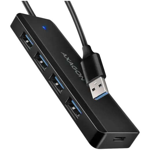 AXAGON HUE-C1A 4x USB3.2 Gen 1 Travel hub, USB-C power IN, w. 20cm Type-A cable
