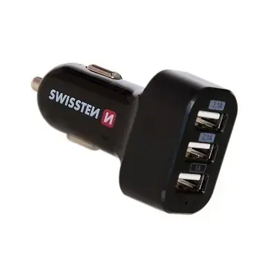 Swissten Triple Premium car charger | 25W | USB-A | black